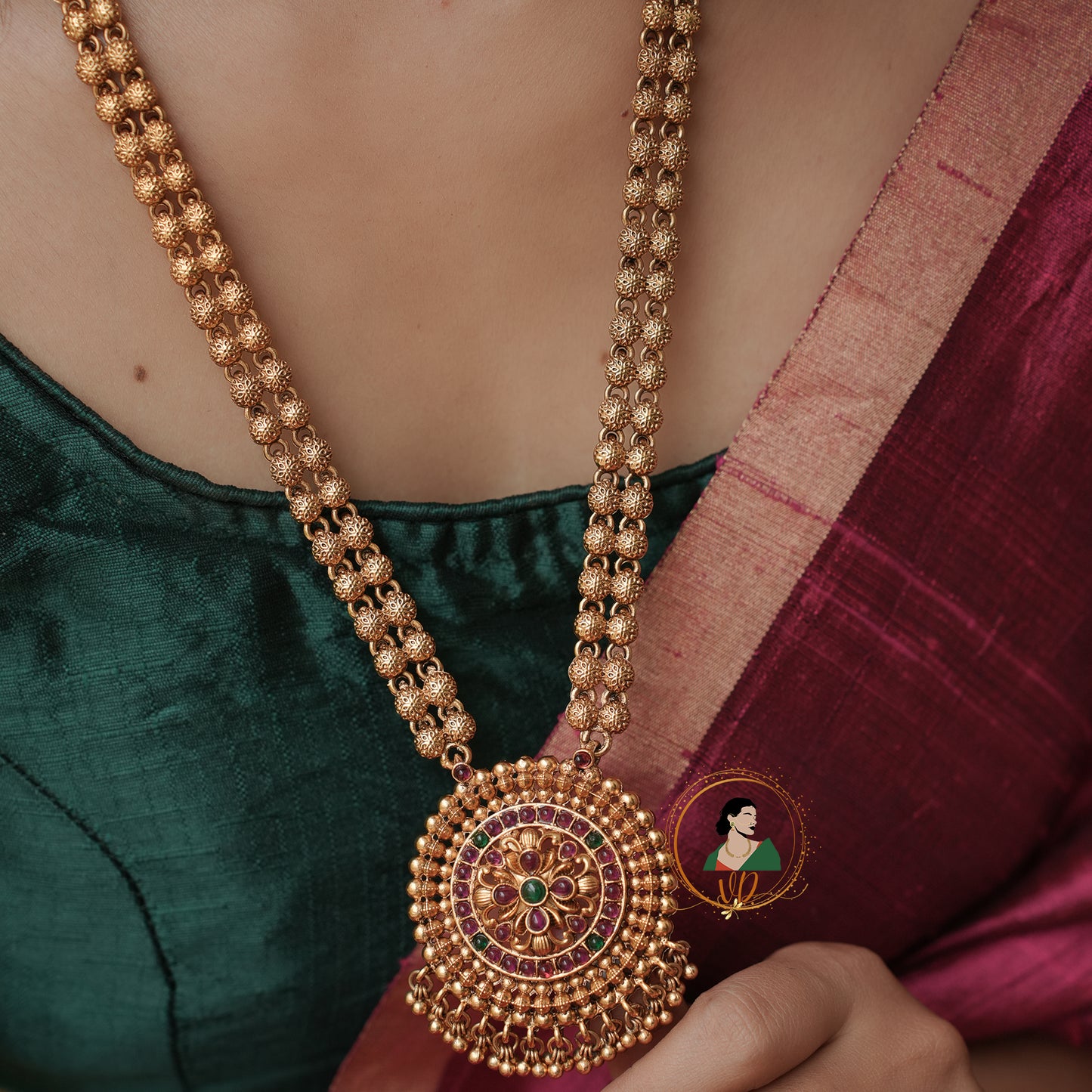 Gold Beaded Chakra Floral Haram