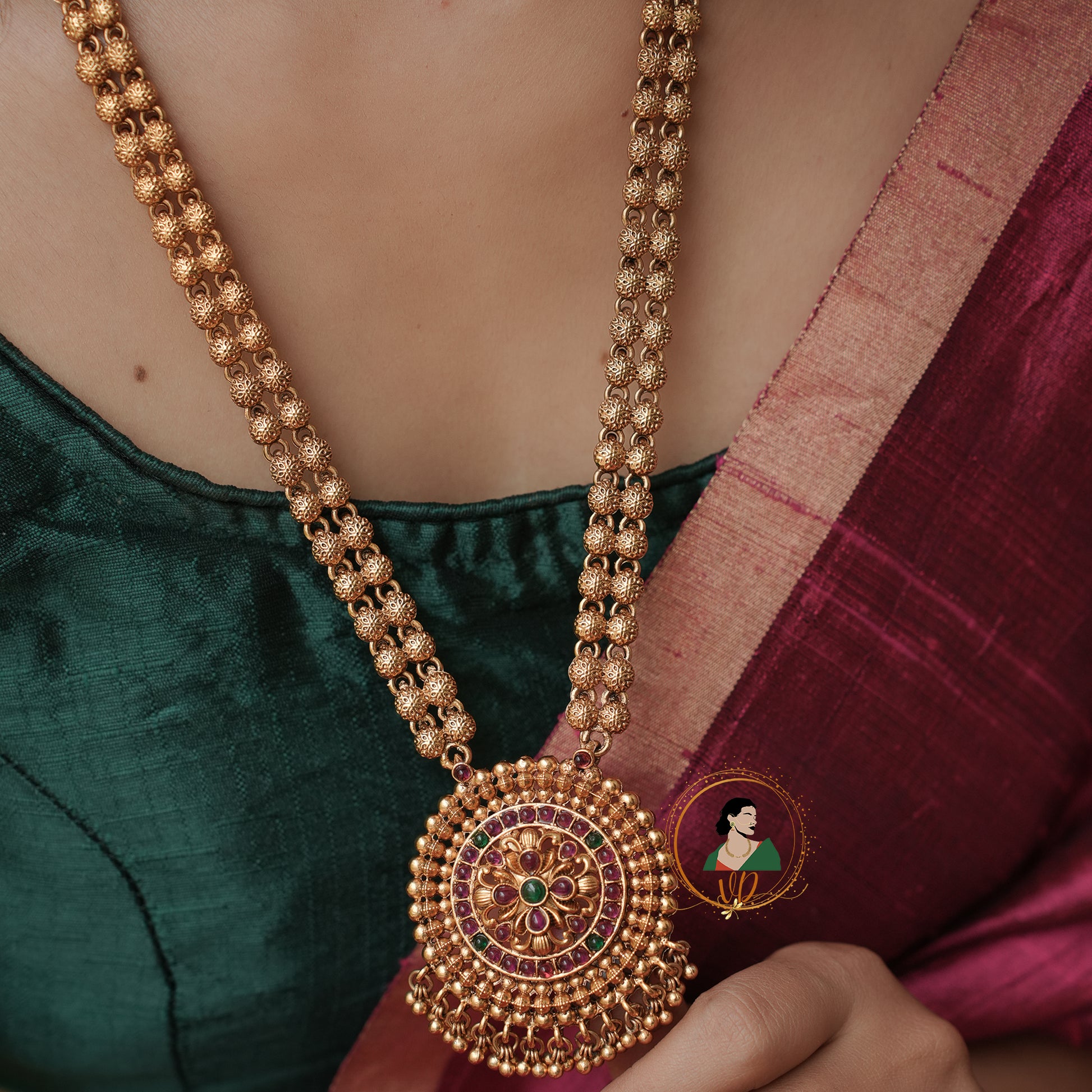 Gold Beaded Chakra Floral Haram