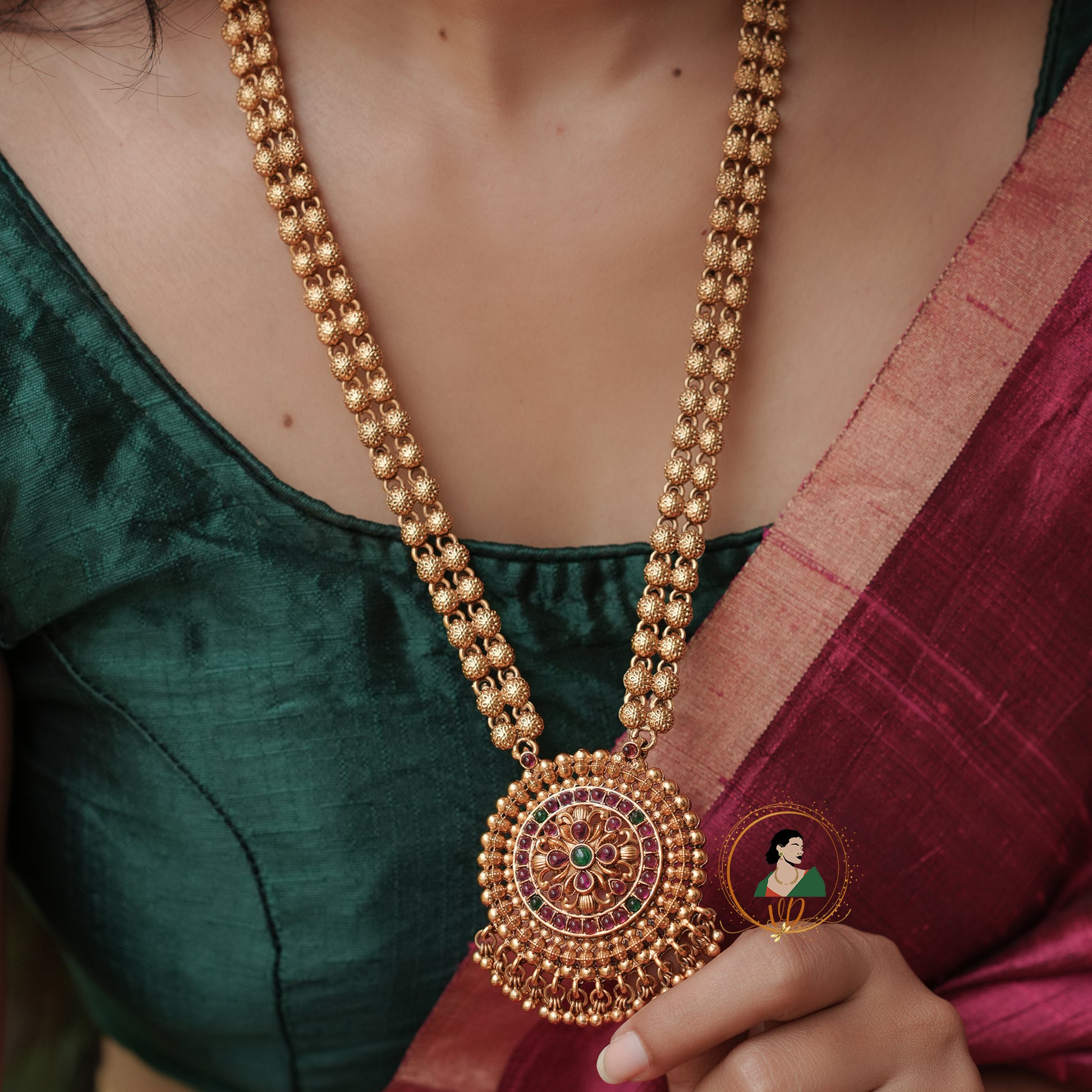 Gold Beaded Chakra Floral Haram