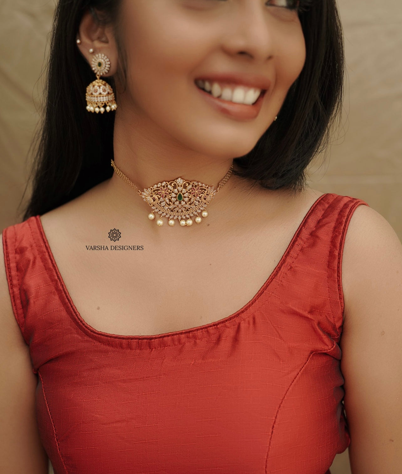 Gold Finish AD Stone Choker Set
