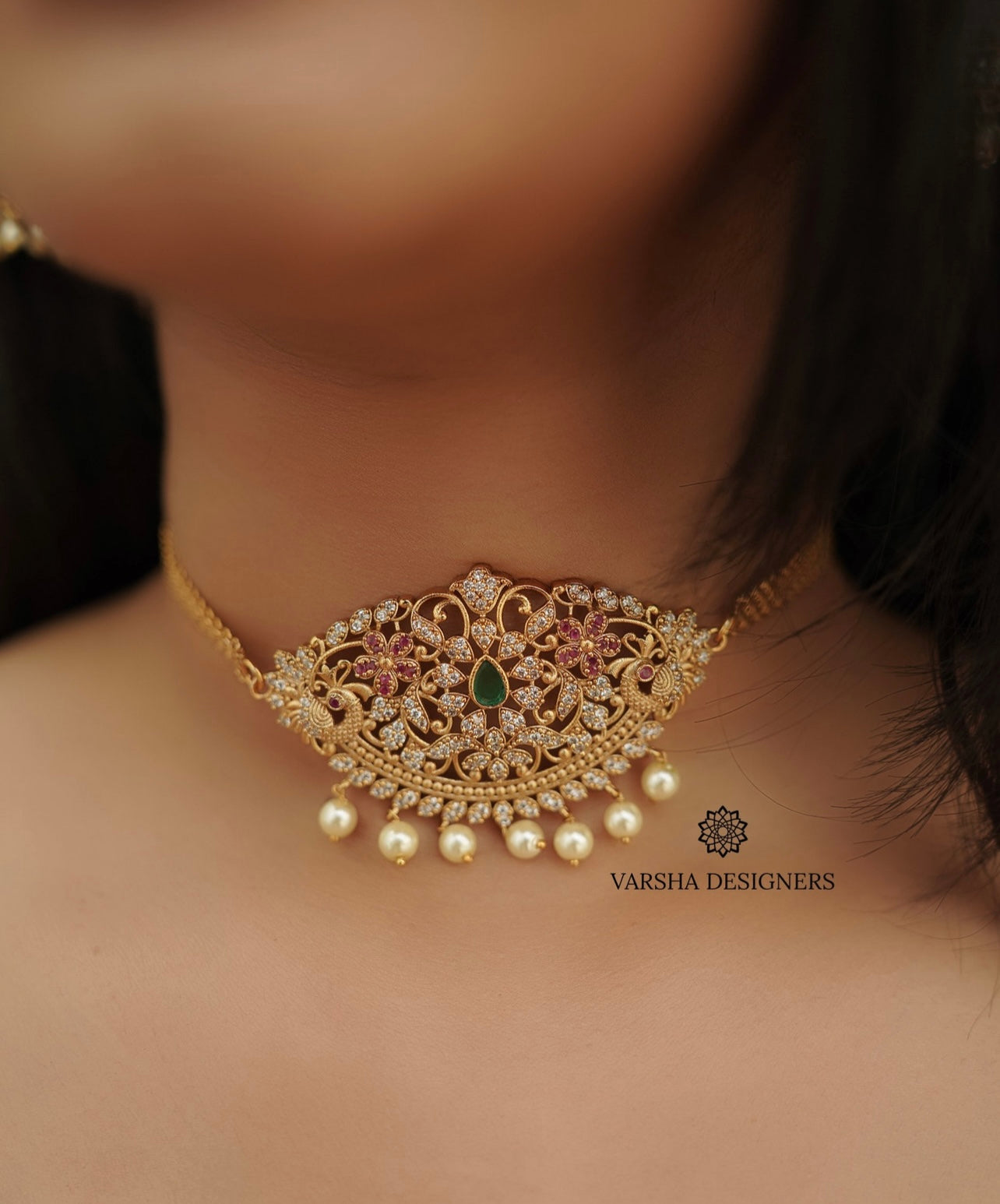 Gold Finish AD Stone Choker Set