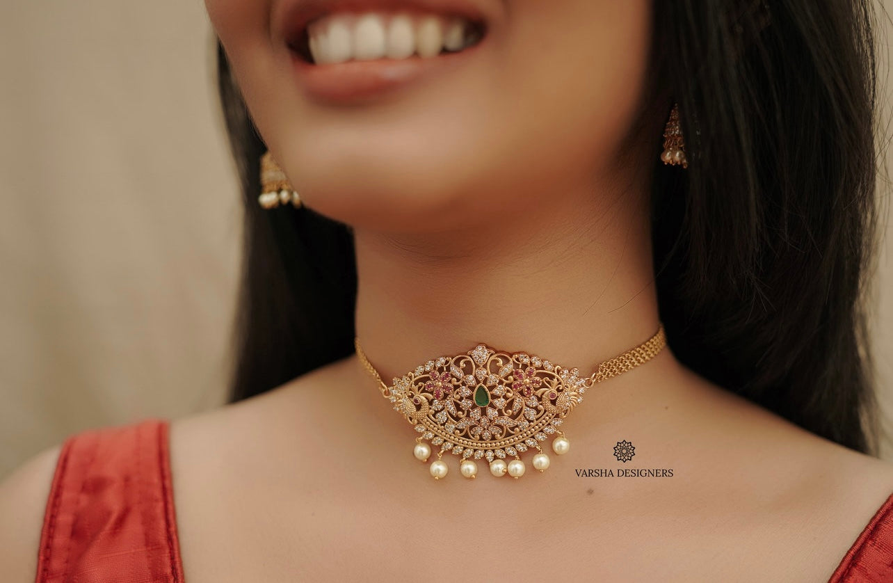 Gold Finish AD Stone Choker Set