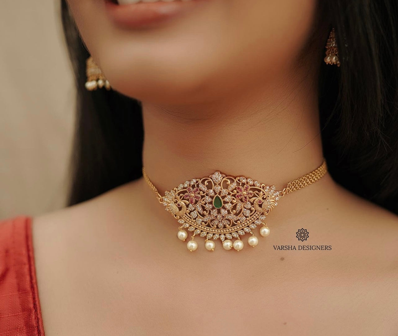 Gold Finish AD Stone Choker Set