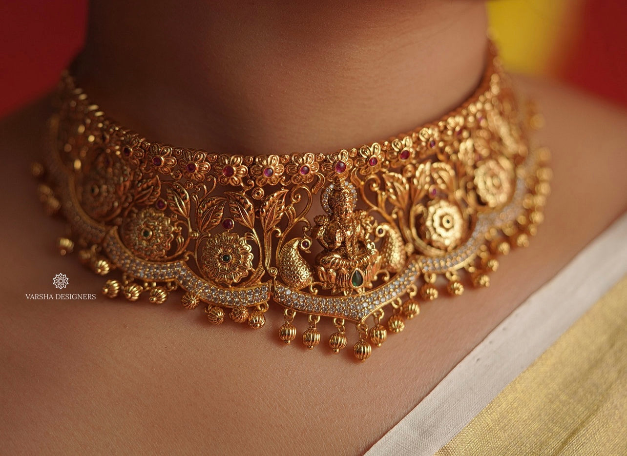 Gold Finish Bridal Temple Choker Set