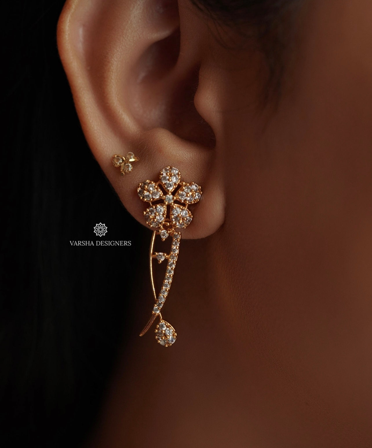 Gold Finish Designer White Stone Necklace