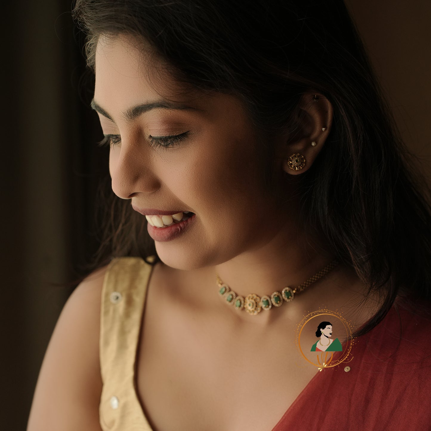Gold Finish Emerald Necklace Set