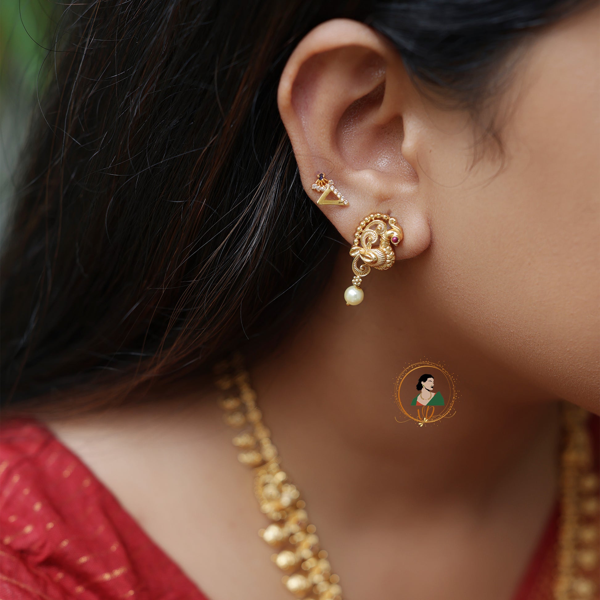 Gold Finish Ruby Leaf Design Haram