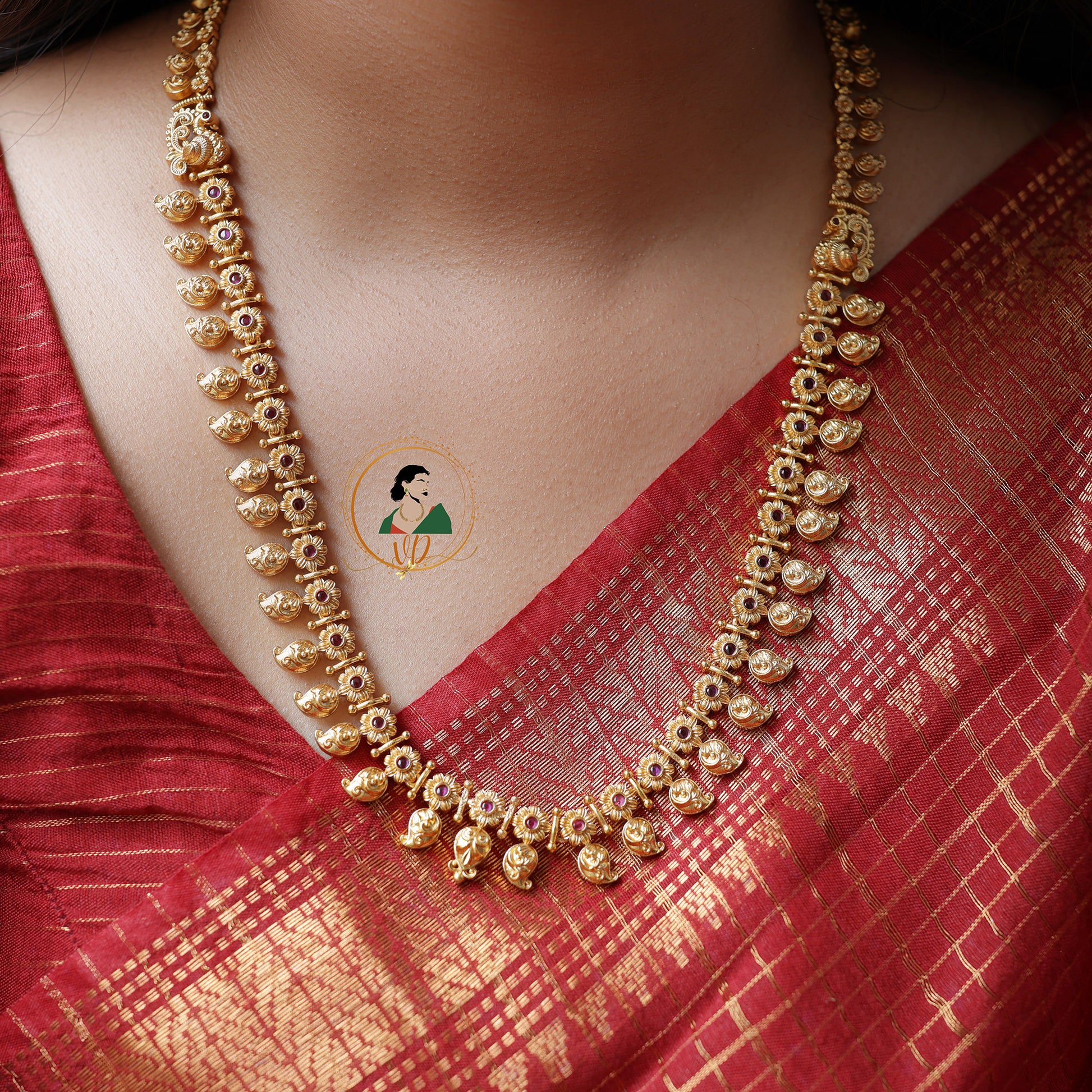 Gold Finish Ruby Leaf Design Haram