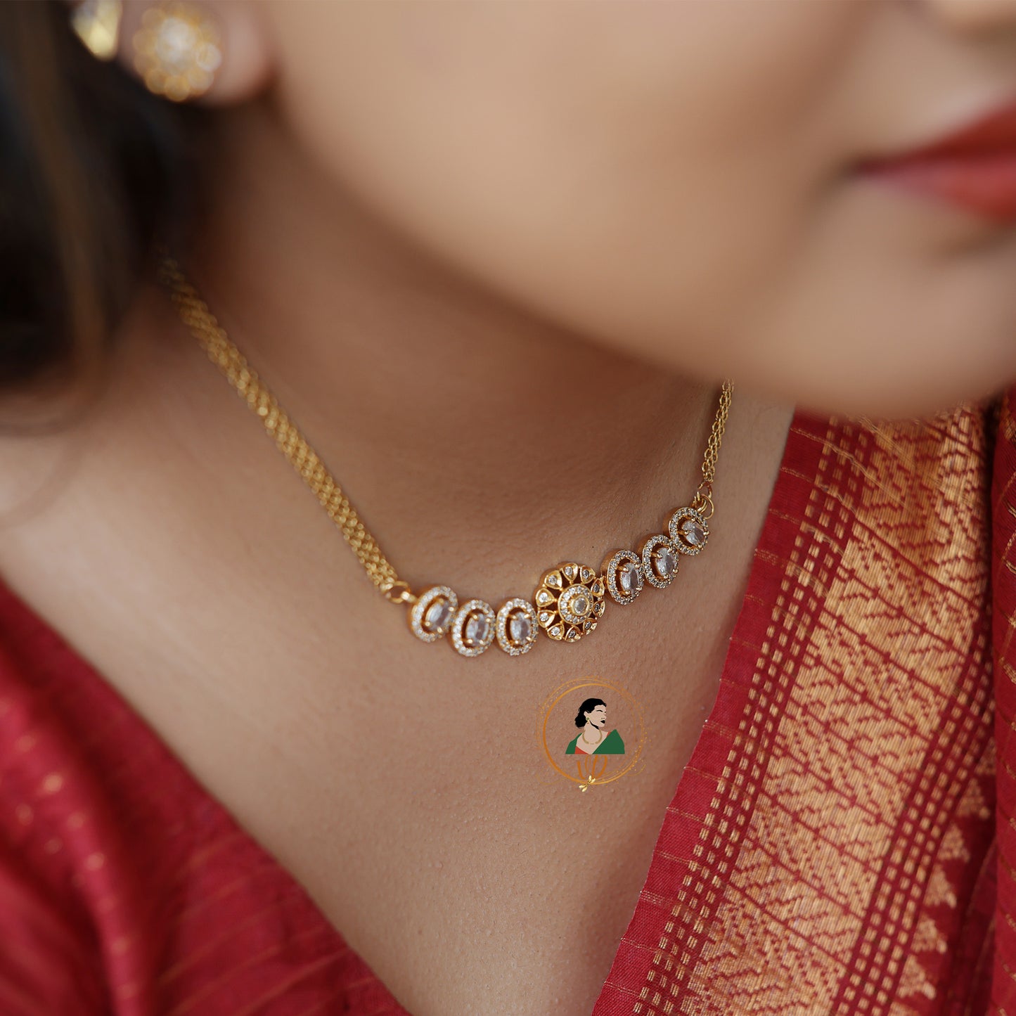 Gold Finish Stone Choker Set