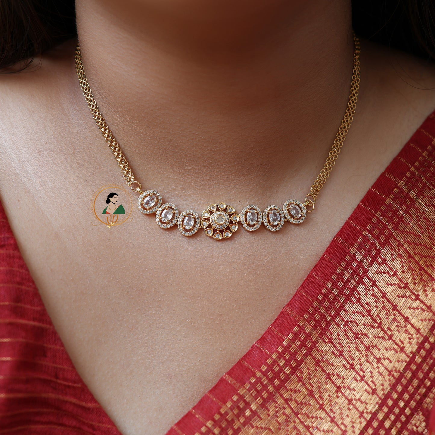 Gold Finish Stone Choker Set