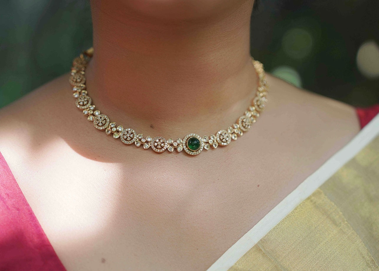 Gold Finish Stone Necklace Set