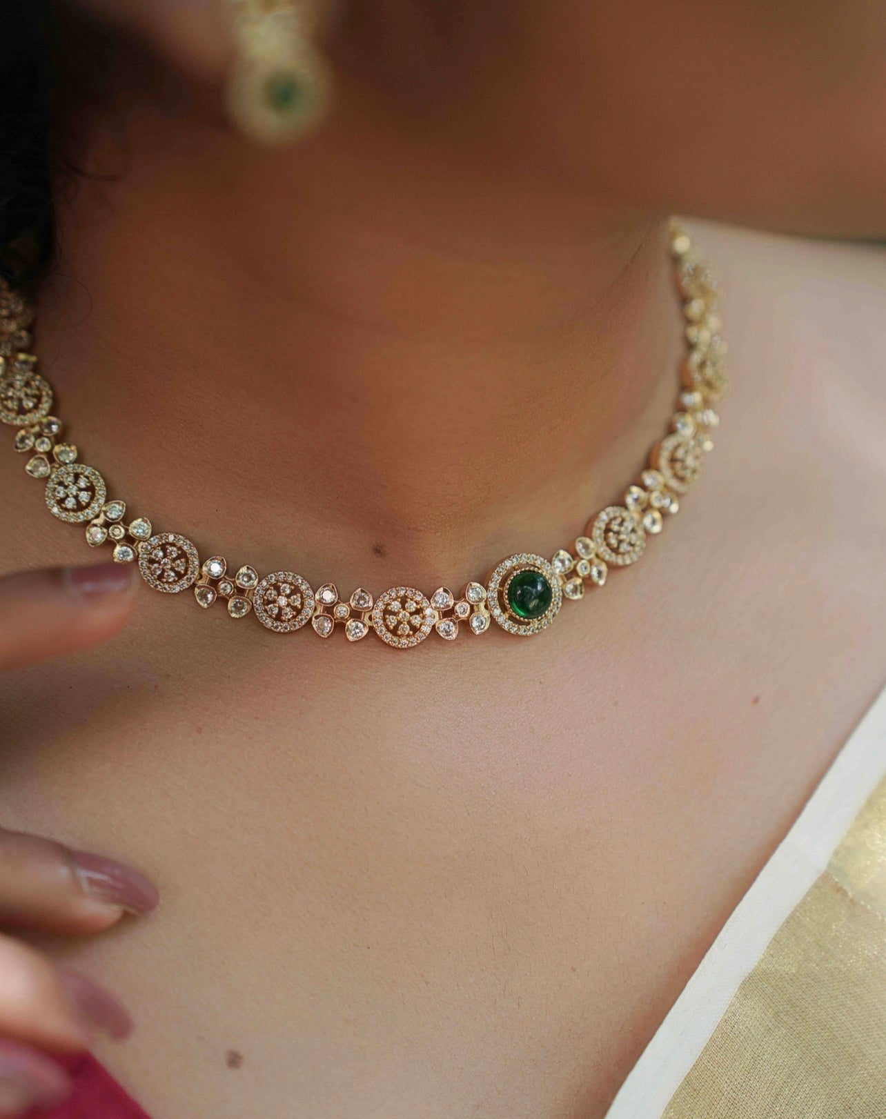 Gold Finish Stone Necklace Set