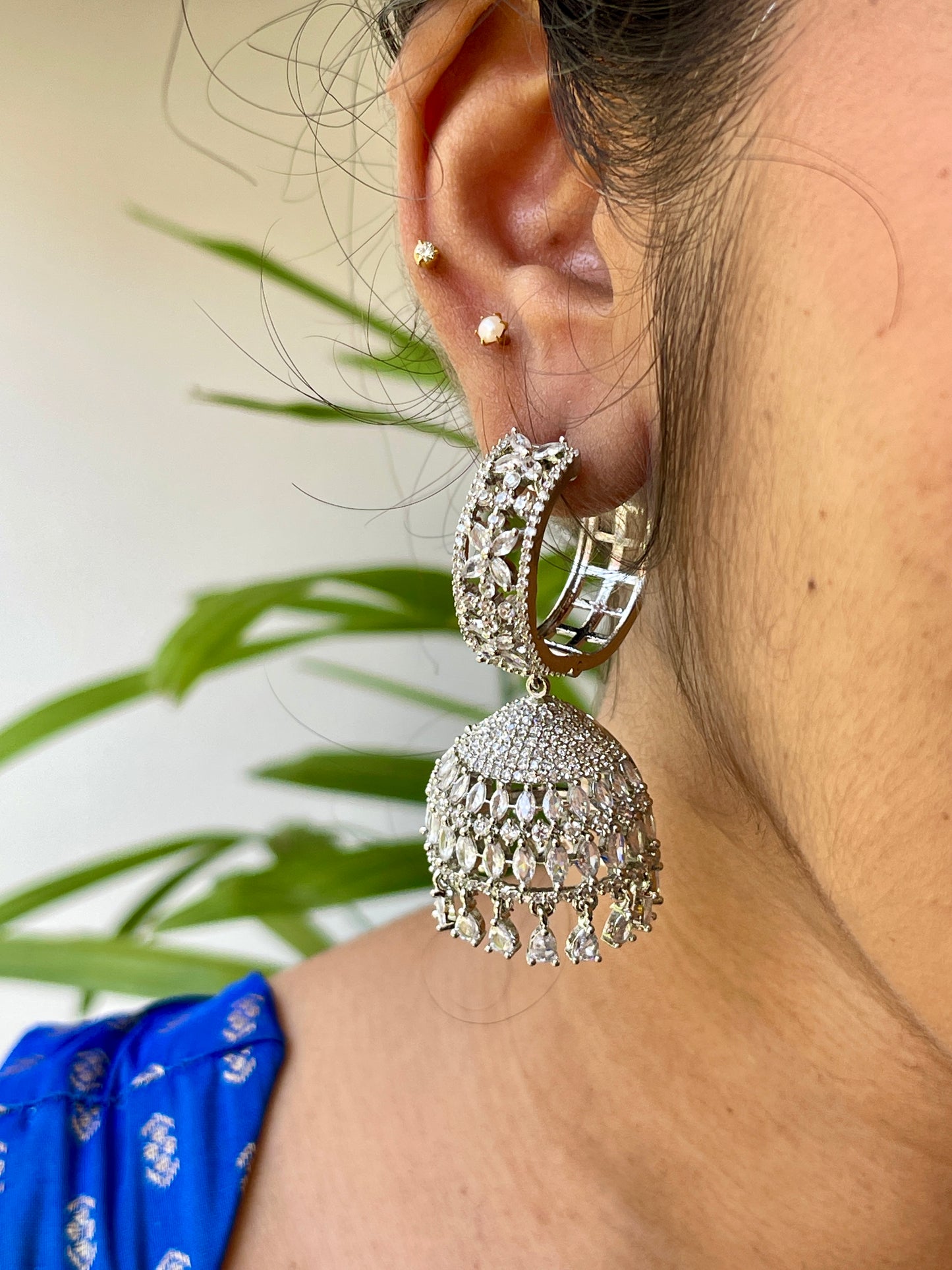 Silver Zircon Loop Jhumkas