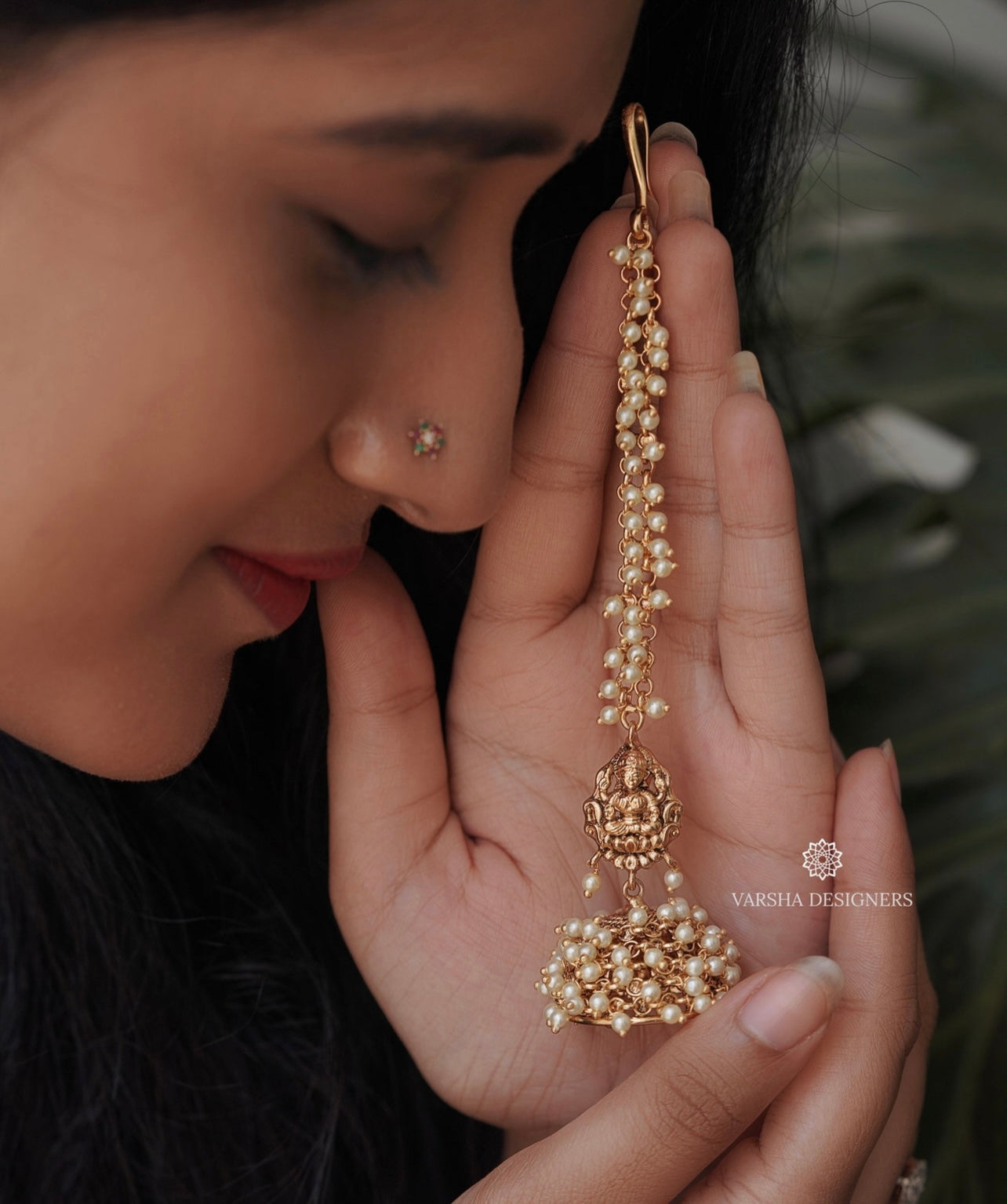 Premium Matte Finish Pearl Jhumkas with Earchains