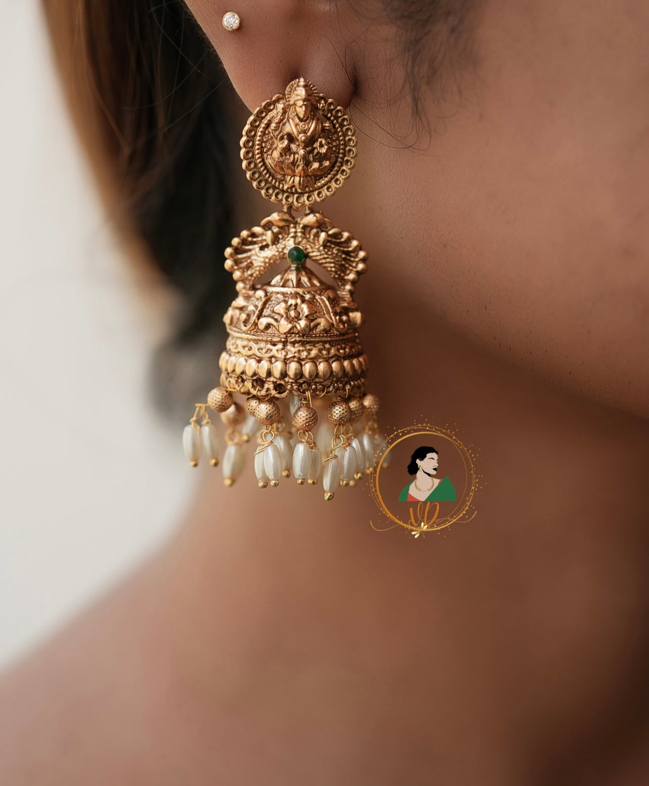 Rice Pearl Lakshmi Jhumkas