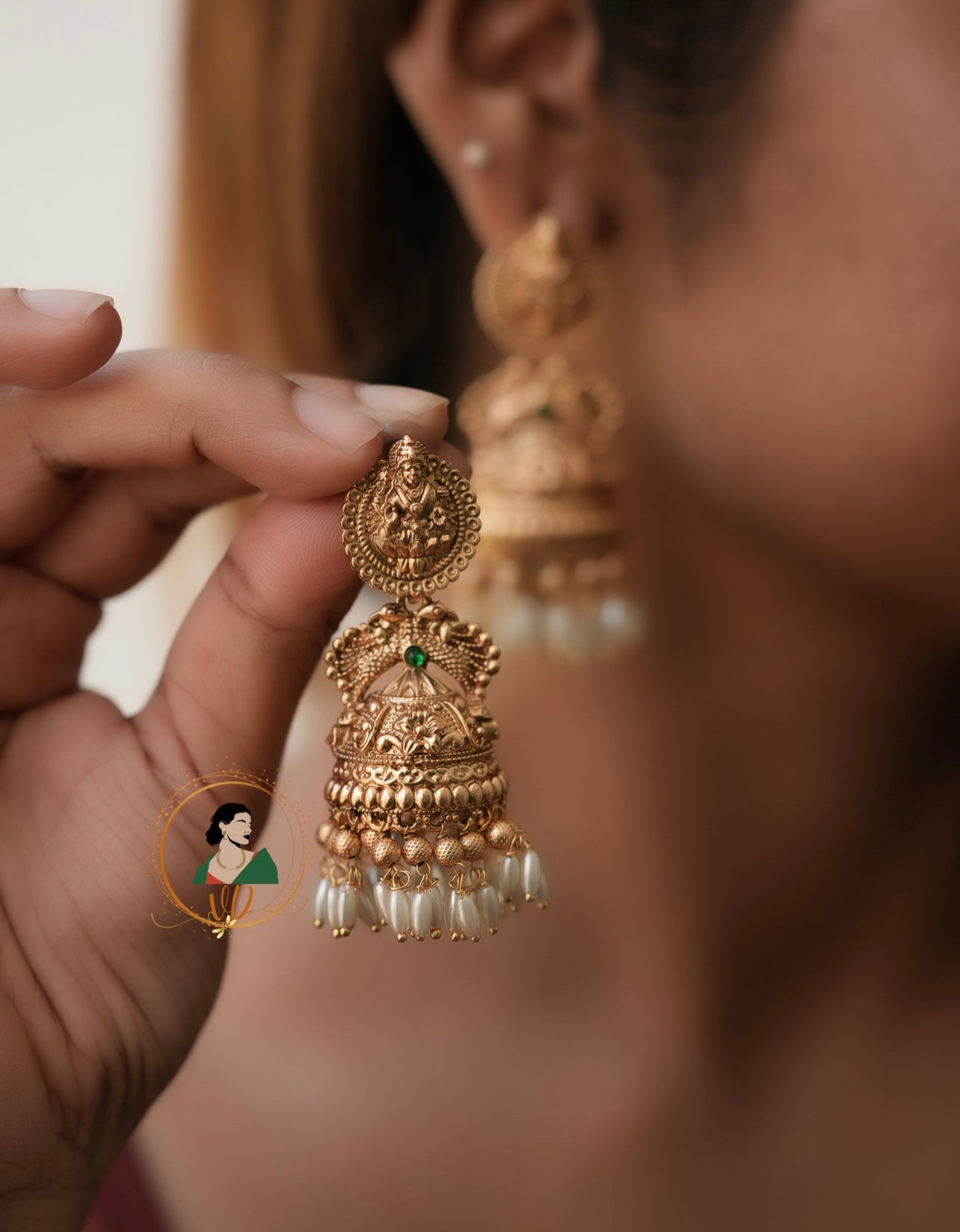 Rice Pearl Lakshmi Jhumkas