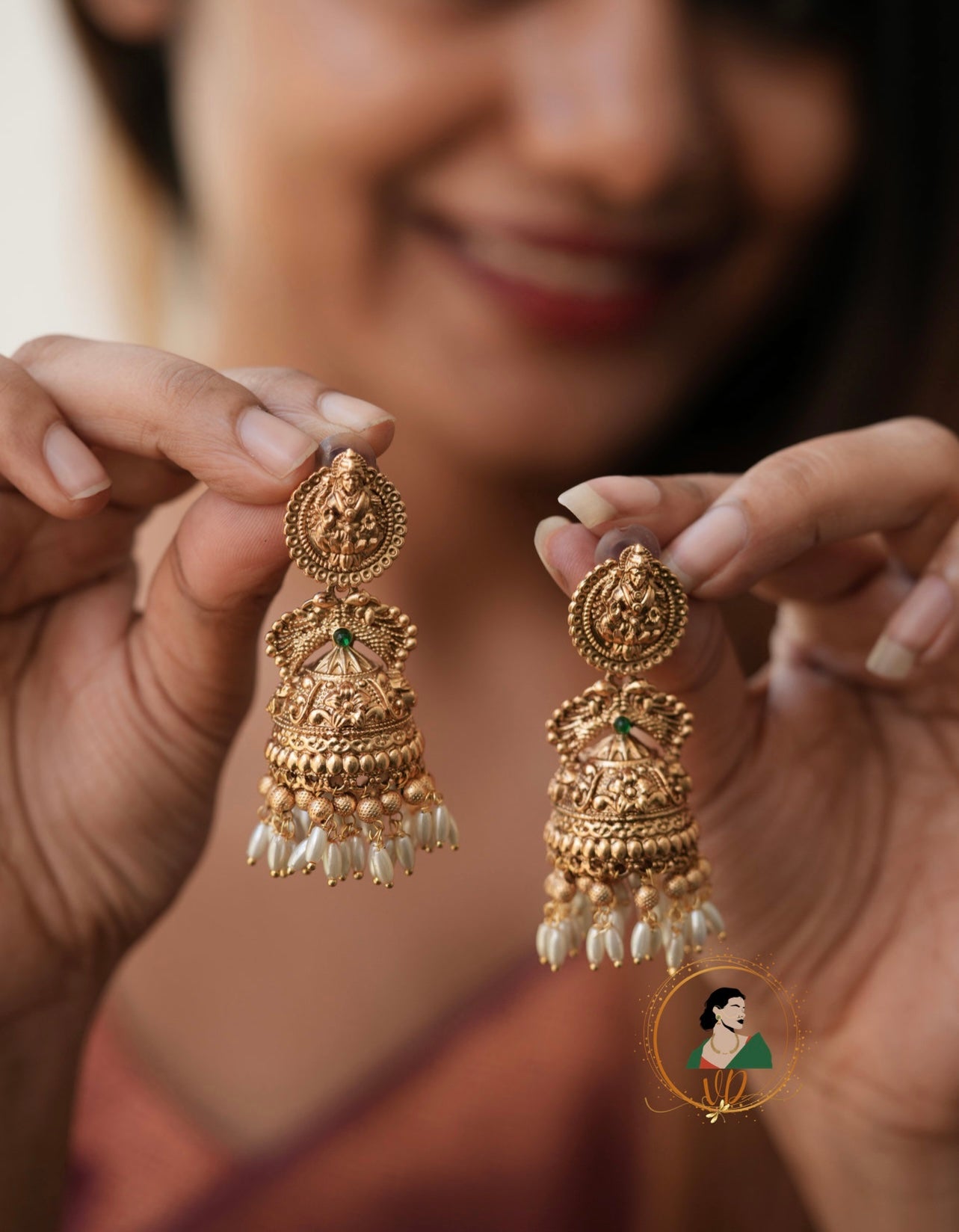 Rice Pearl Lakshmi Jhumkas