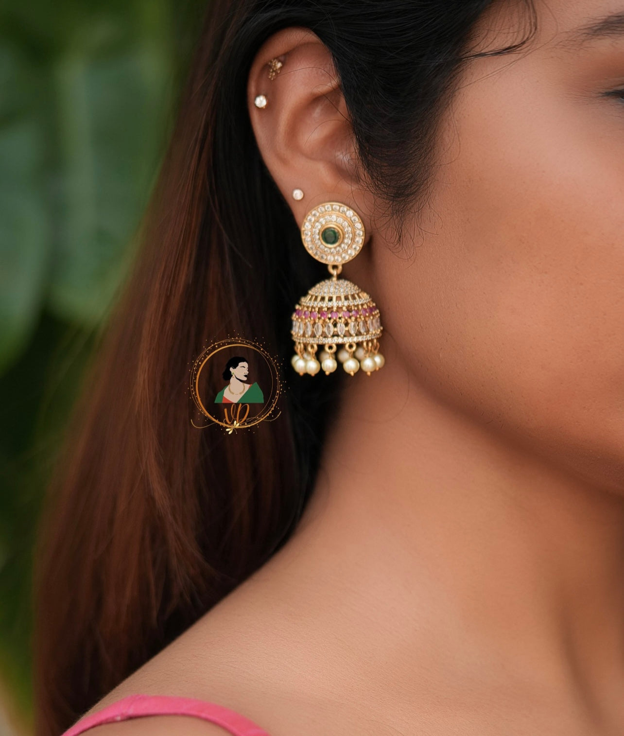Pretty Stone Jhumkas with Pearls