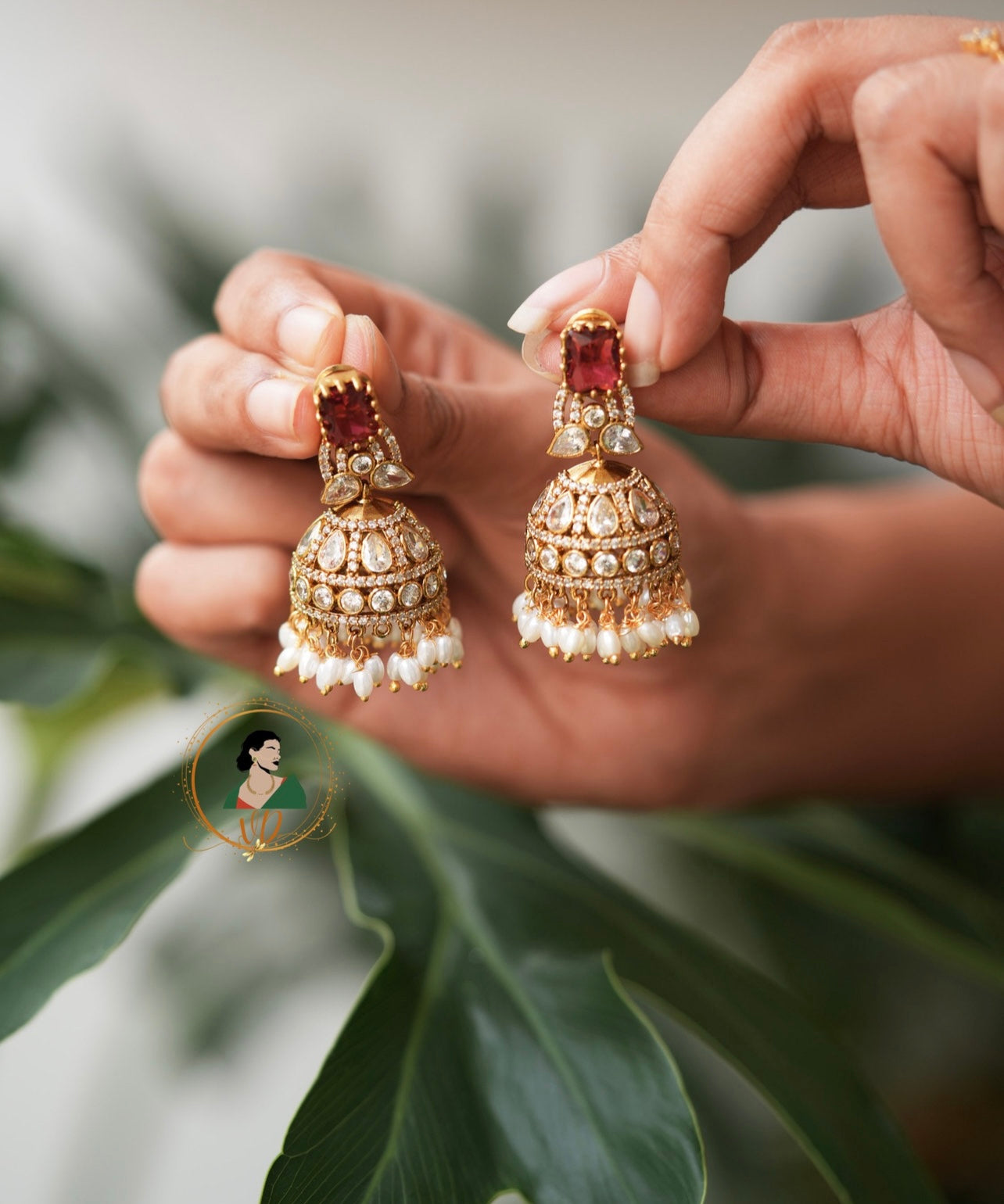 Victorian Ruby Stone Jhumkas