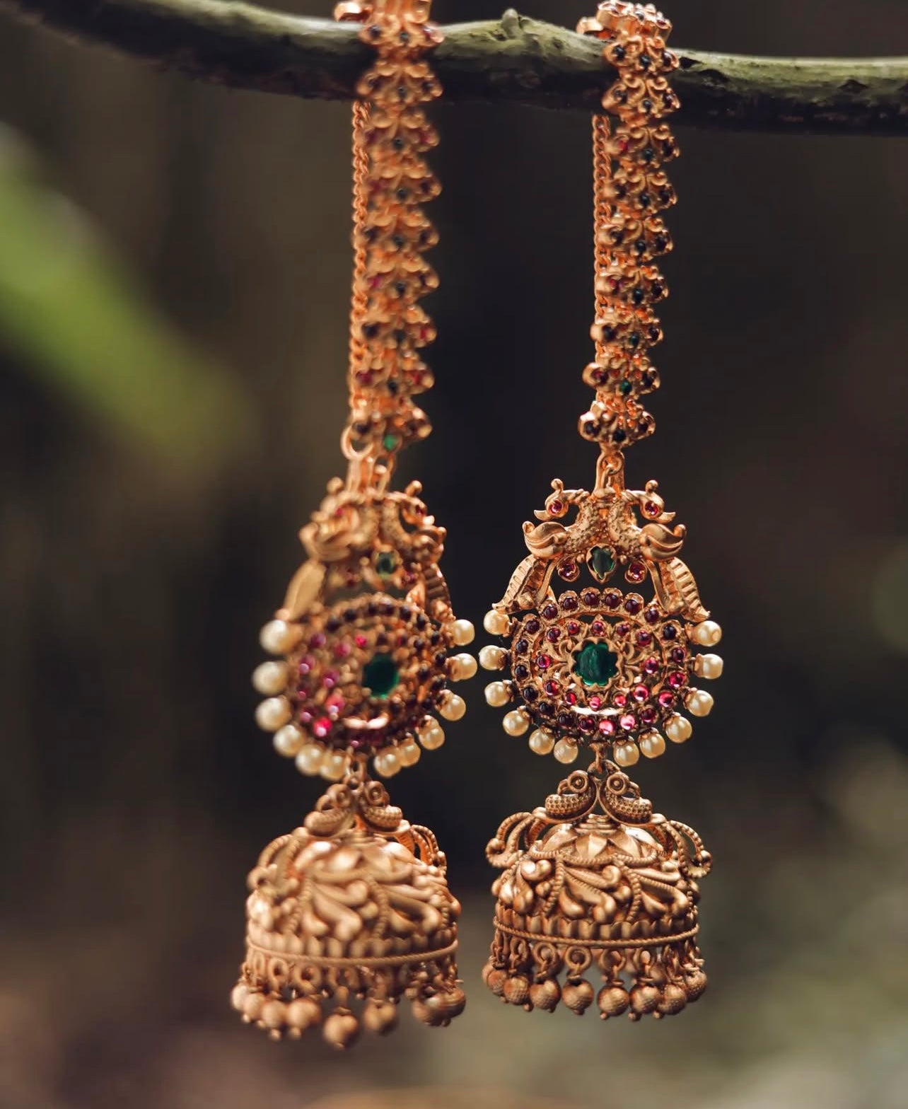 Dual Peacock Jhumka with Matil