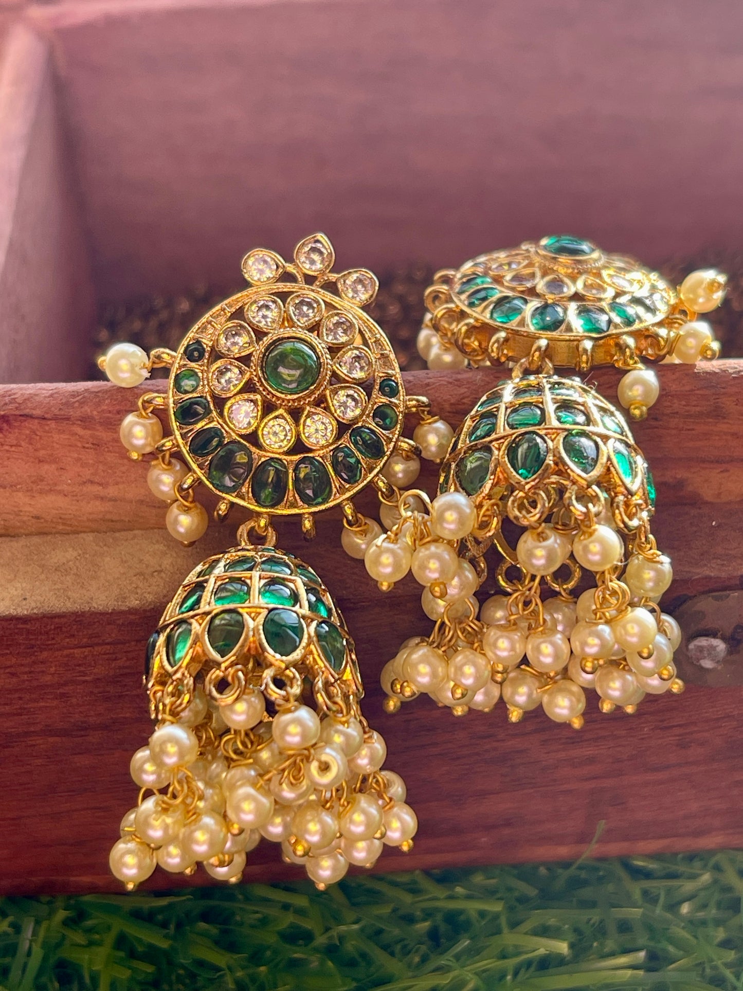 Half Moon Emerald Jhumka