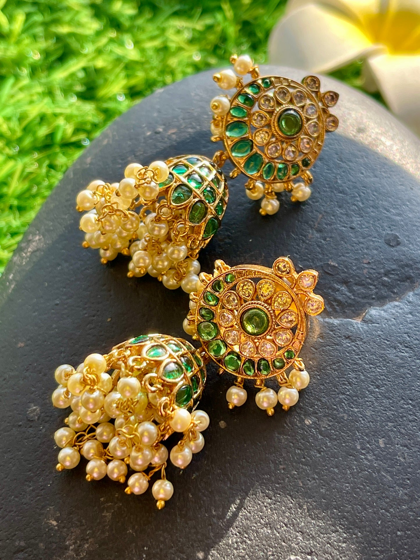 Half Moon Emerald Jhumka