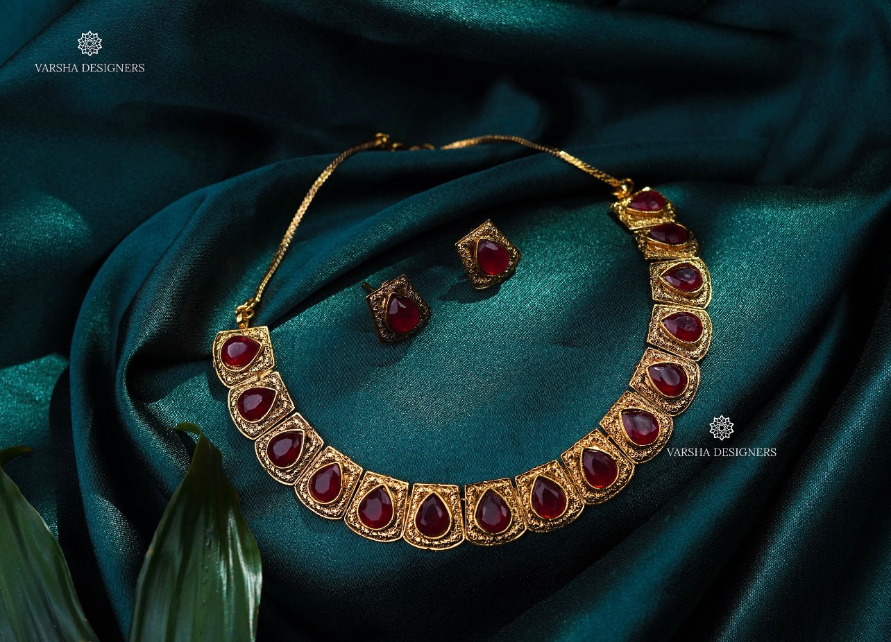Antique Tear Drop Ruby Necklace