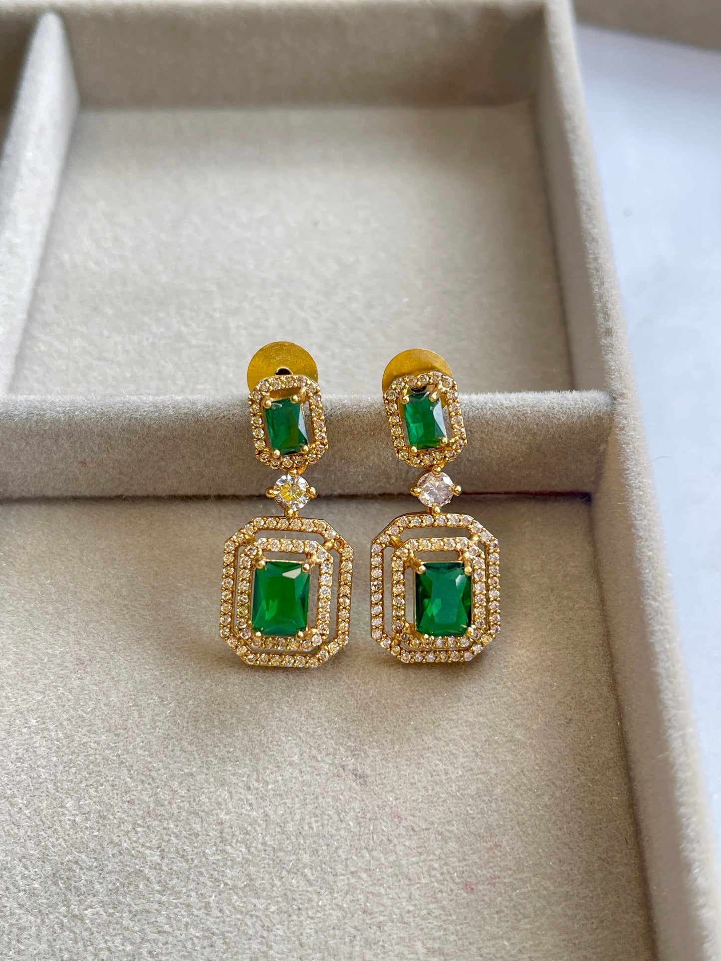 Emerald & White Stone Drops