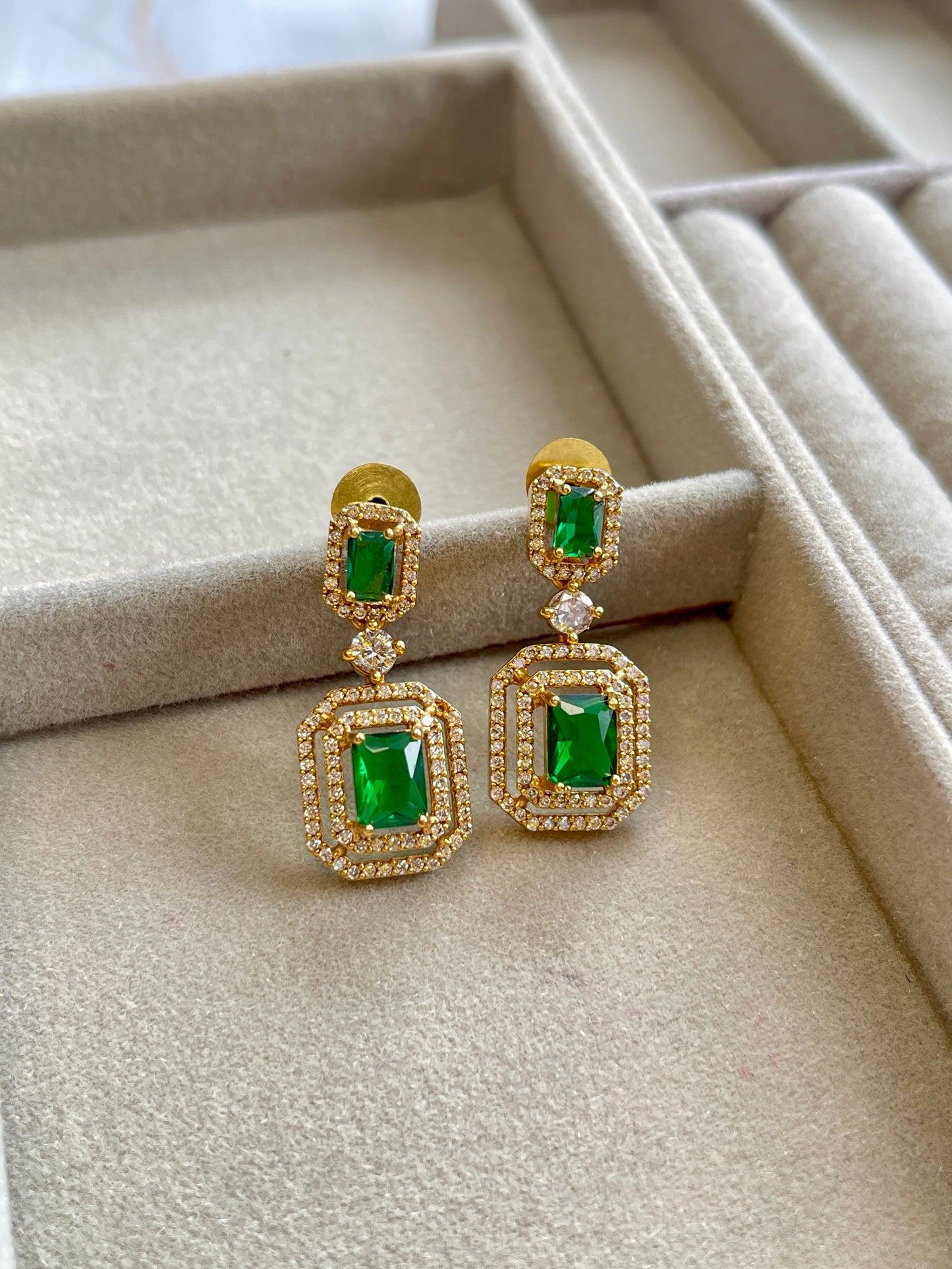 Emerald & White Stone Drops