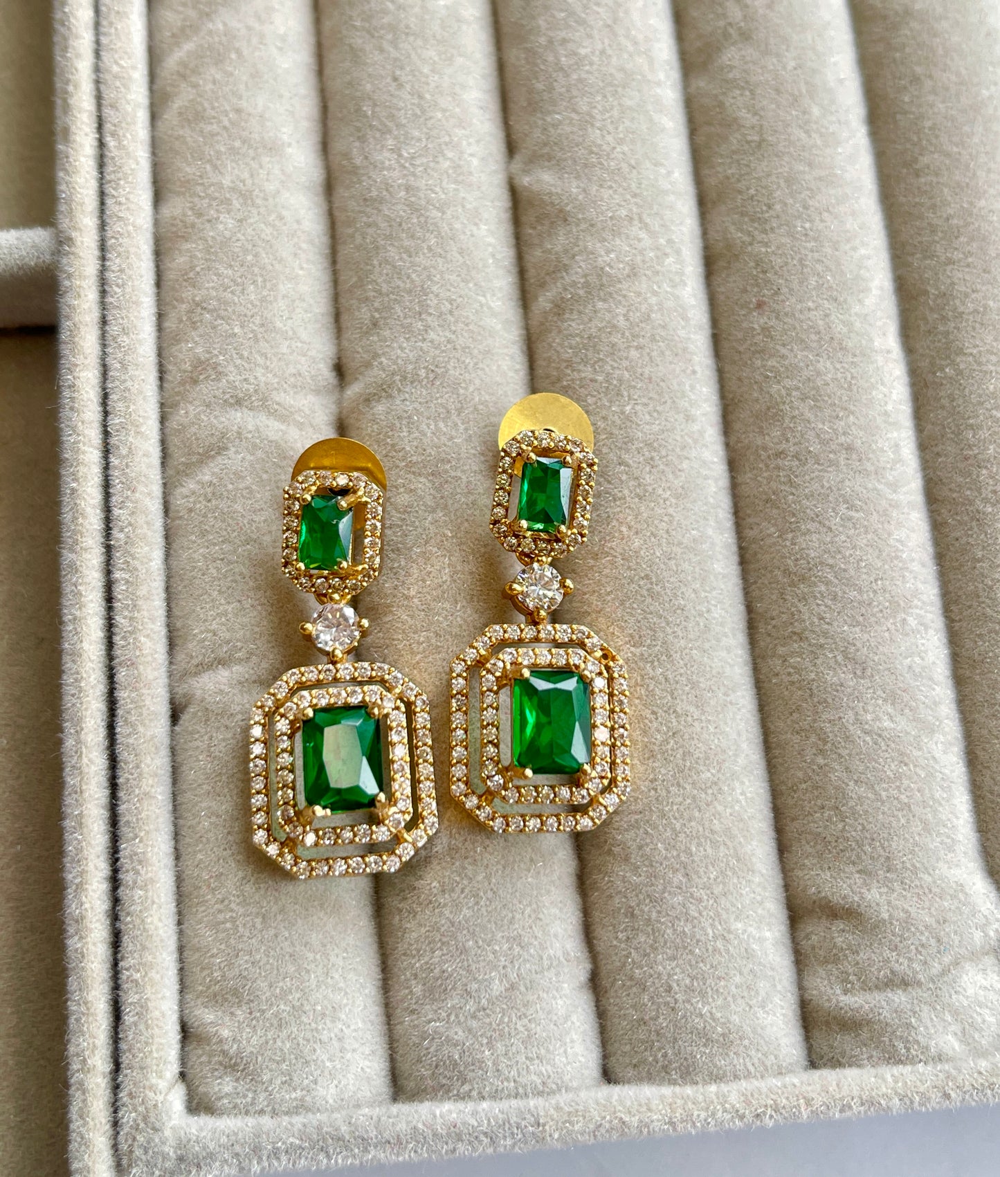 Emerald & White Stone Drops