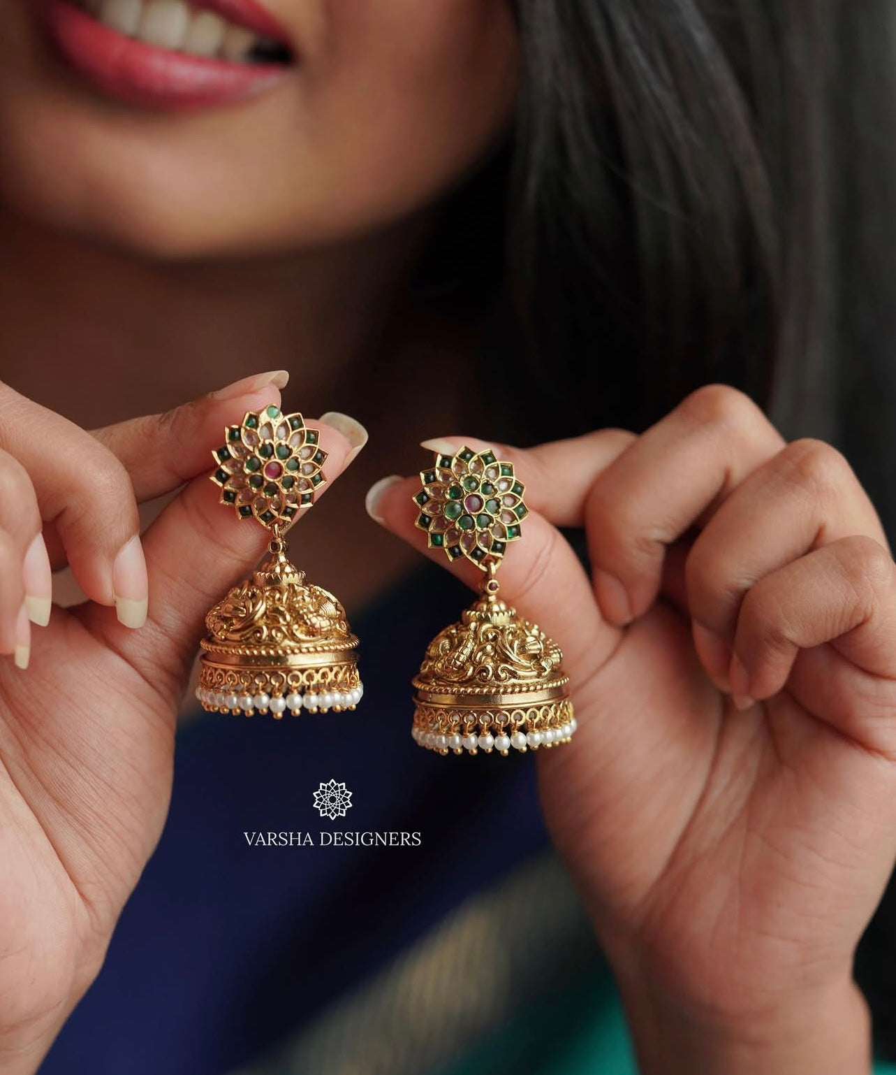 Floral Emerald Kemp Jhumka