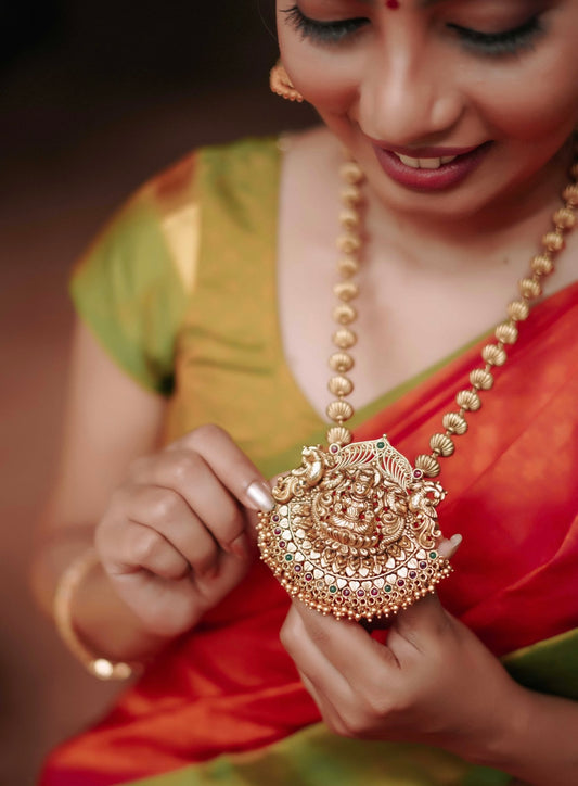 Antique Gold Beaded Temple Lakshmi Haram