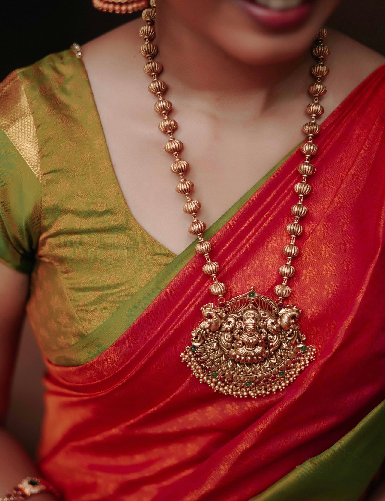 Antique Gold Beaded Temple Lakshmi Haram