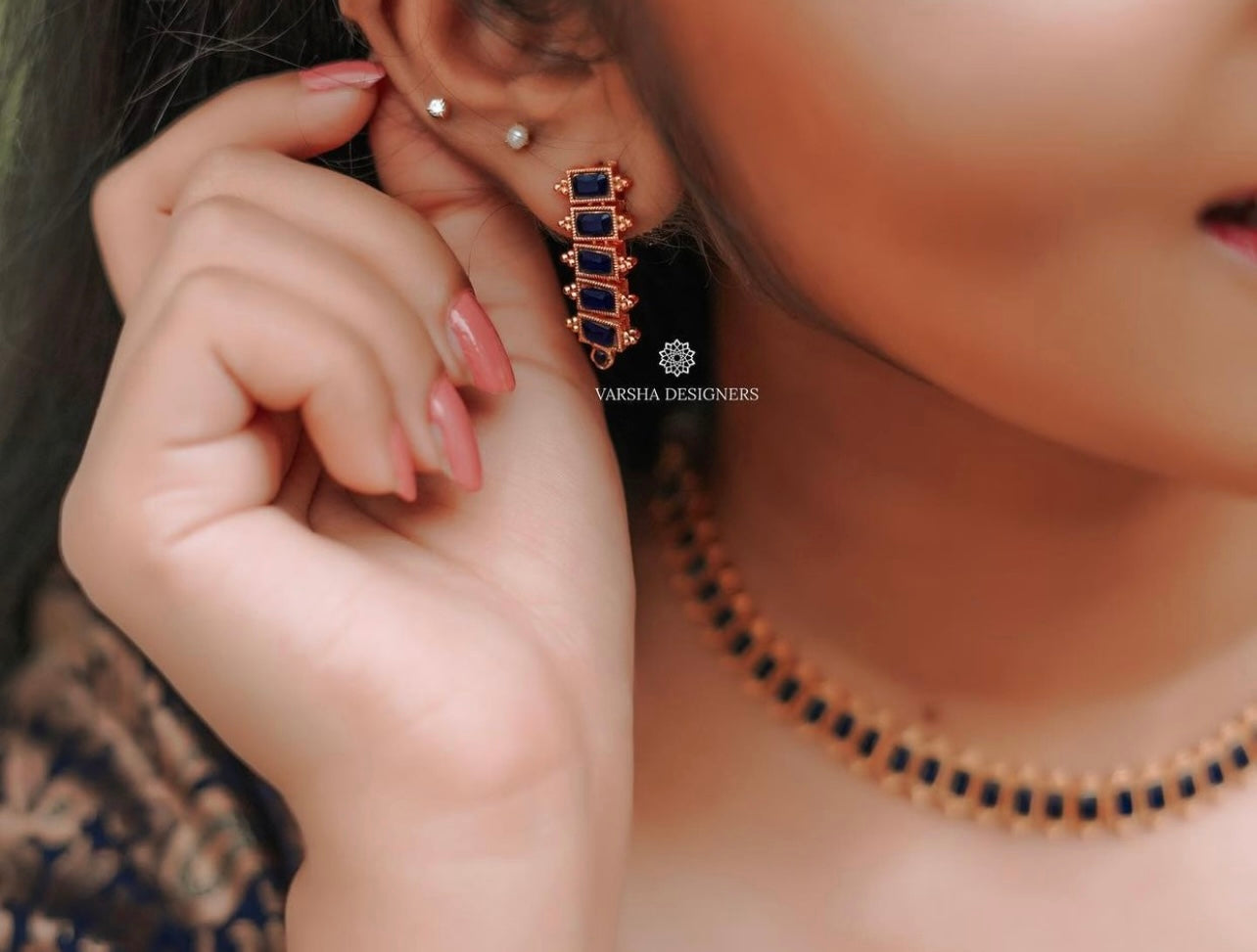 Simple Blue Stone Necklace Set