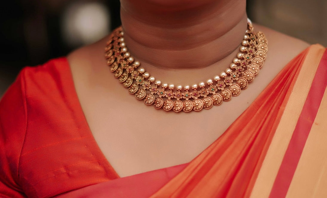 Matte Finish Pearl Coin Necklace