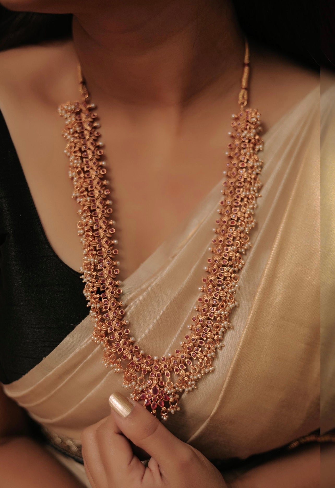 Iconic Ruby Stone Guttapusalu Haram