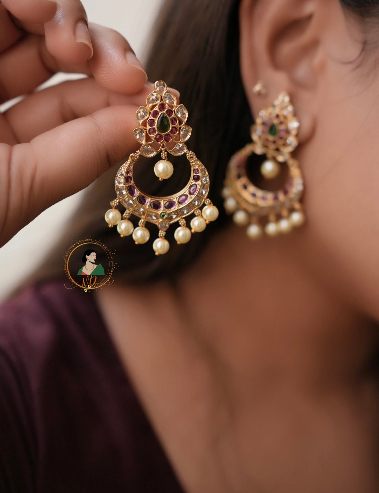 Jadau Kundan Chandbali Earrings
