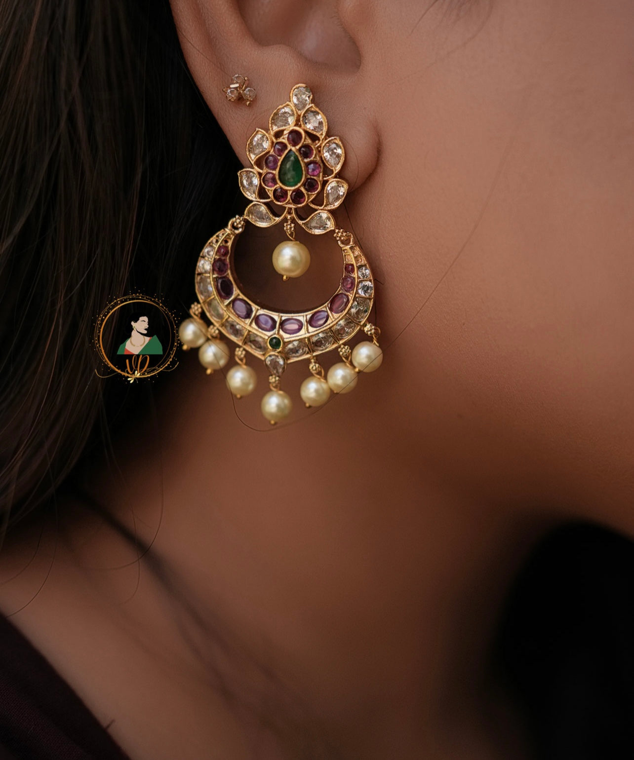 Jadau Kundan Chandbali Earrings