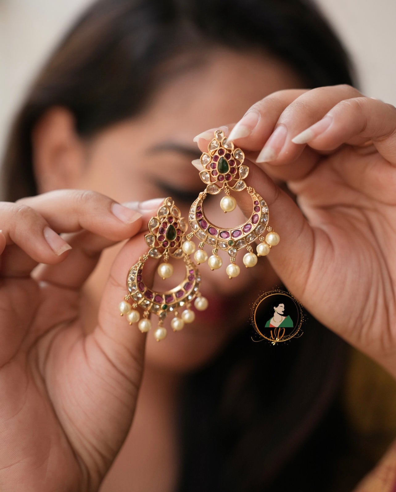 Jadau Kundan Chandbali Earrings