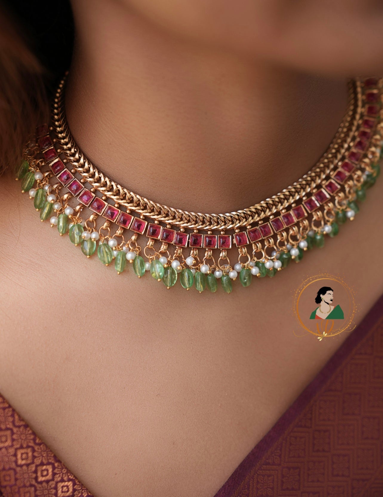 Jalebi Design Ruby Stone Necklace