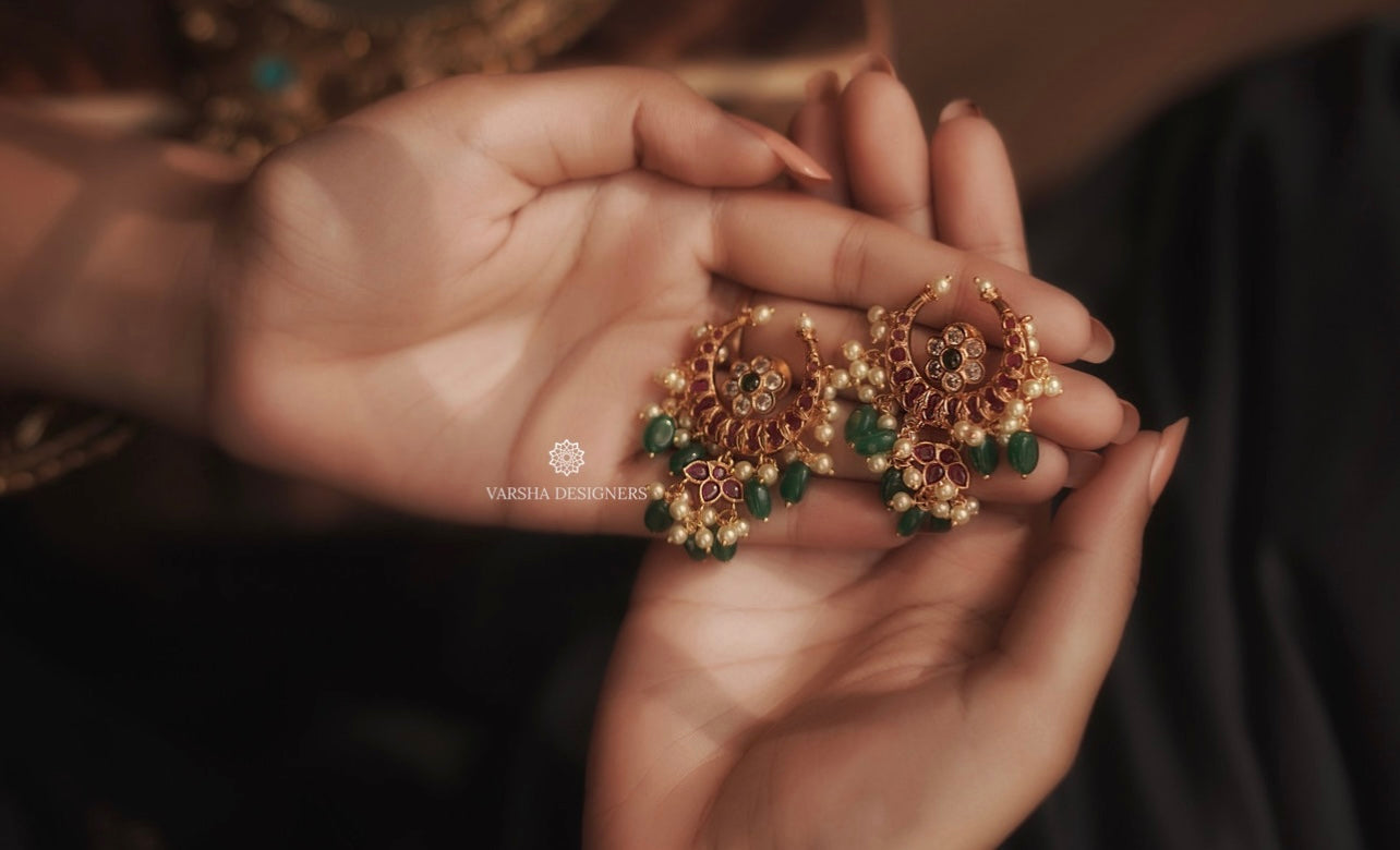 Kemp Stone Antique Chandbali Earrings