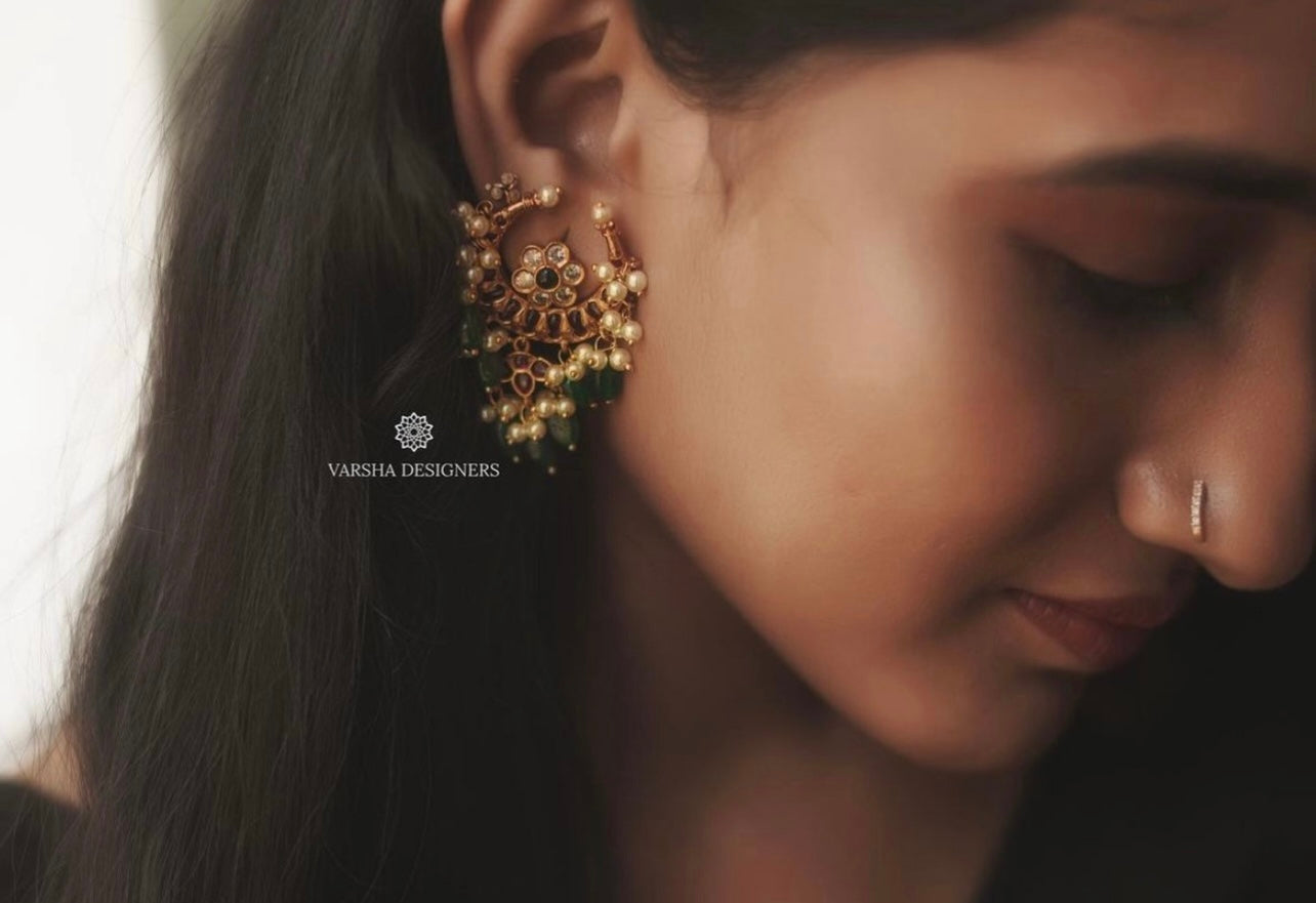 Kemp Stone Antique Chandbali Earrings