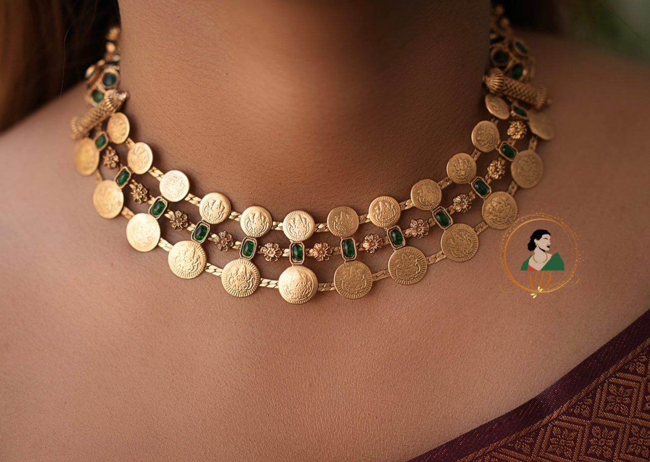 Kerala Style Dual Layer Kasu Necklace