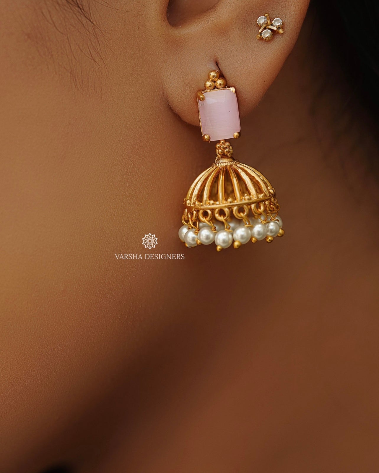 Light Weight Rose Stone Jhumkas