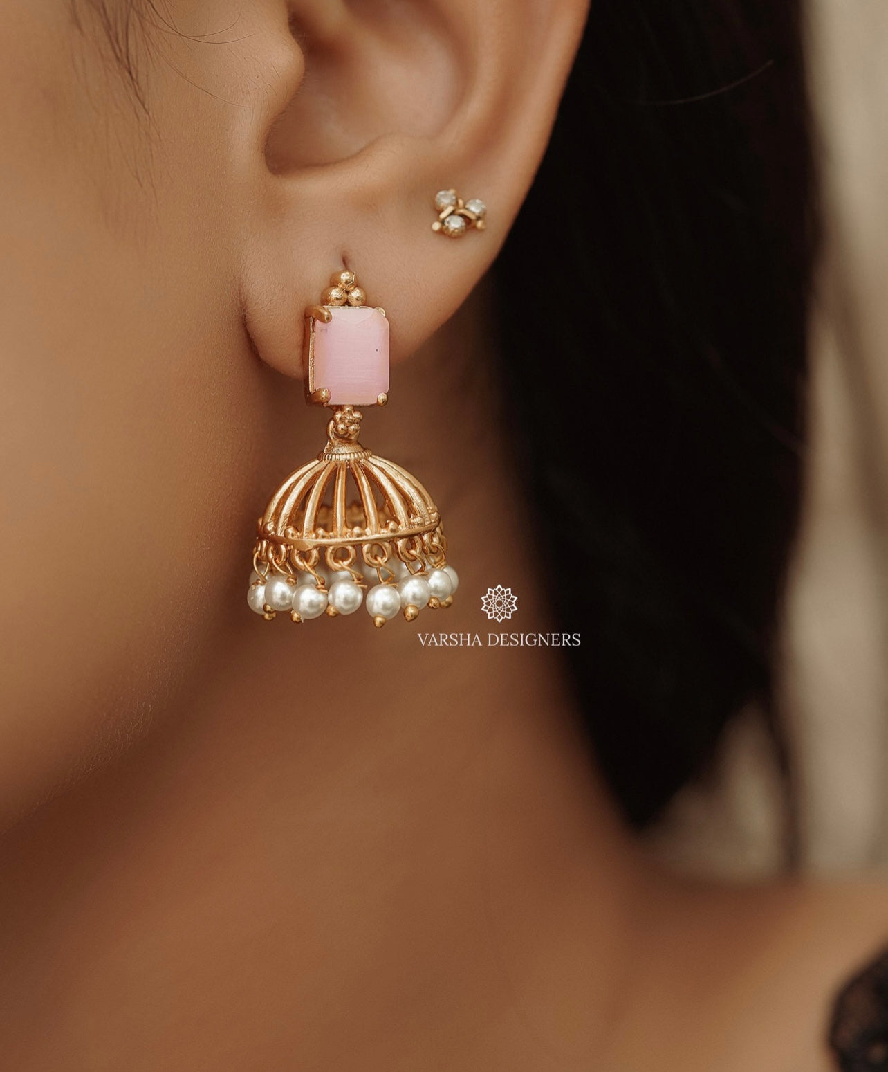 Light Weight Rose Stone Jhumkas