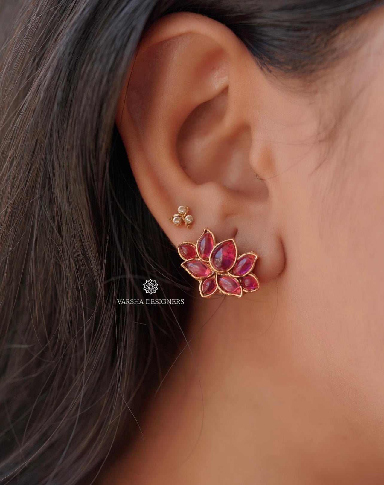 Lotus Ruby Stone Necklace Set