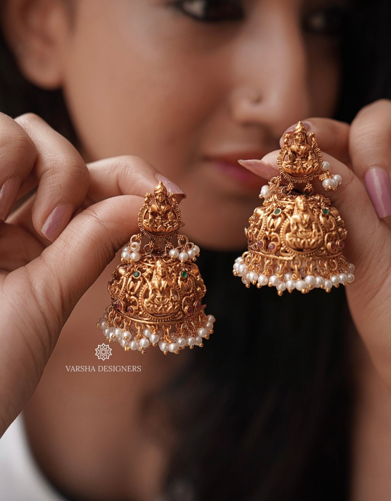 Matte Finish Bridal Lakshmi Jhumkas