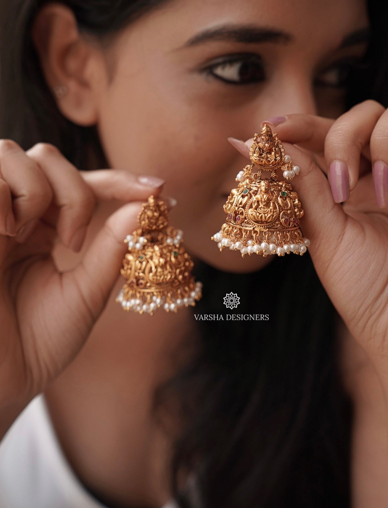 Matte Finish Bridal Lakshmi Jhumkas