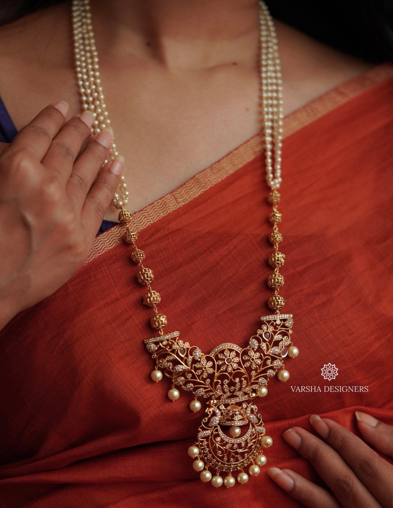 Matte Finish Chandbali Pearl Haram