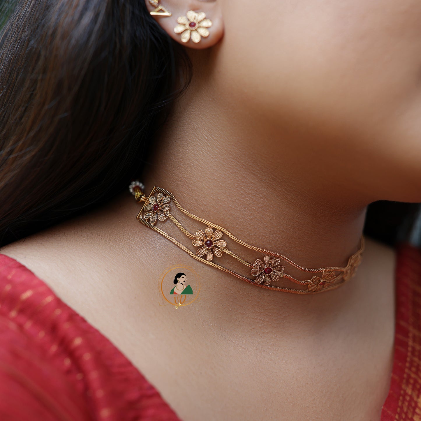 Matte Finish Floral Ruby Choker